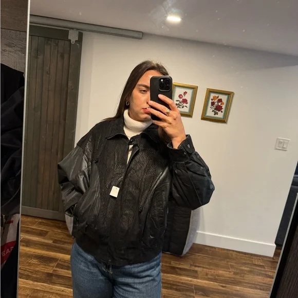 Black Textured Leather Jacket - Picture 7 of 7